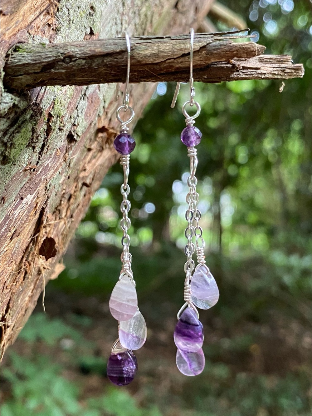 Silver Fluorite Dangle Earrings